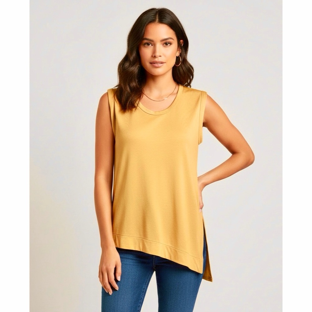 ZARA | Mustard Yellow Asymmetrical Hemline Rolled Cuffed Cap Short Sleeve Shirt